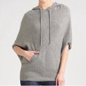 Vince Grey 100% Cashmere Batwing Hooded Short Sleeve Dolman Hoodie Sweater Large